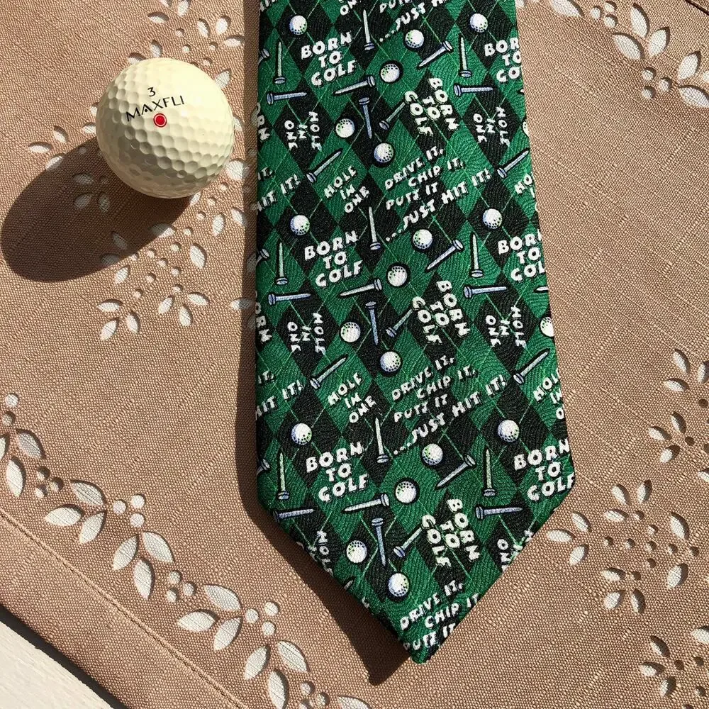 Golf Novelty Necktie with Balls and Tees Sayings